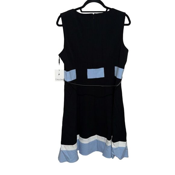 Calvin Klein Women Fit & Flare Casual Formal Dress Sleeveless Black Belt Sz 14 - Picture 5 of 13